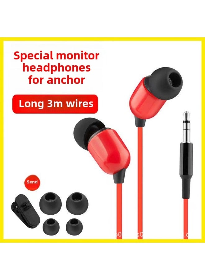 3 M Sound Card Monitor Headset Anchor Live Broadcast Computer Electronic Organ Mp3 Universal Headset 3.5mm Wired In-ear-Color:Red Ear Cap Earphone Clip  - Image 1