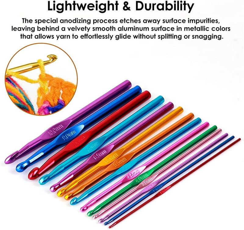 Aluminum Handle Knitting Needles Crochet Hooks Set for Arthritic Hands - 14 Pieces - Image 3