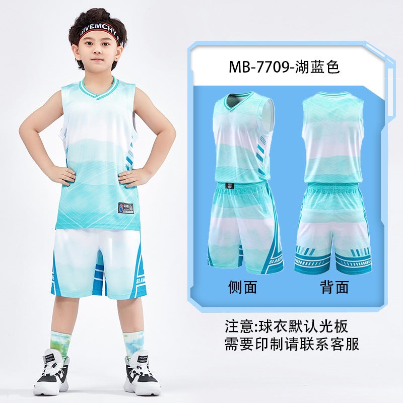 Generic Childrens basketball clothes boys suit quick-drying breathable competition training clothes girls summer competition clothes suit 7709 Lake Blue Light board 