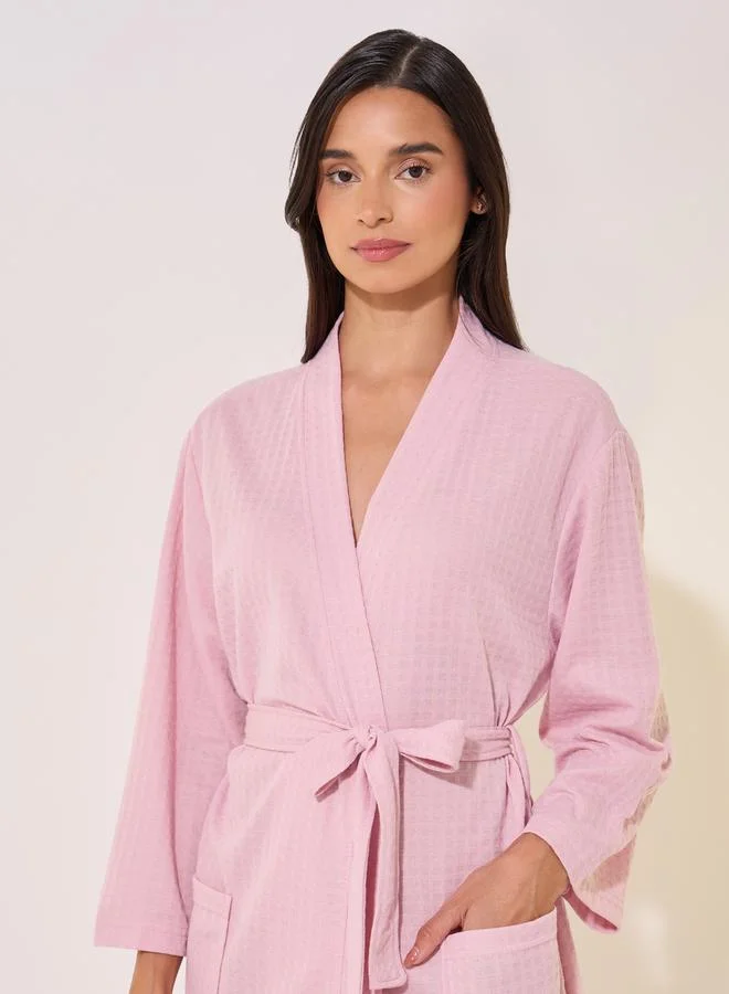Take Two Textured Long Sleeve Waist Tie-Up Robes
