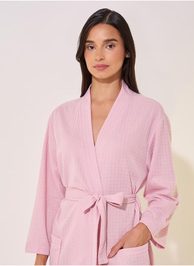 Styli Textured Long Sleeve Waist Tie-Up Robes  - Image 3