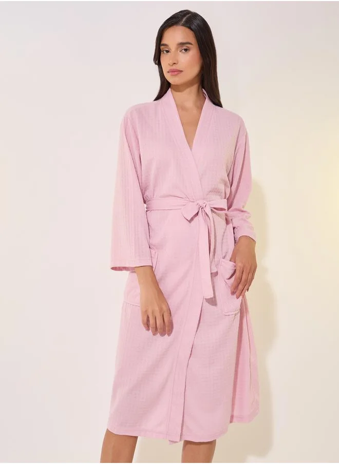 Styli Textured Long Sleeve Waist Tie-Up Robes