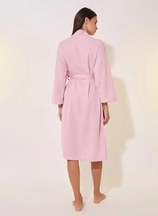 Take Two Textured Long Sleeve Waist Tie-Up Robes