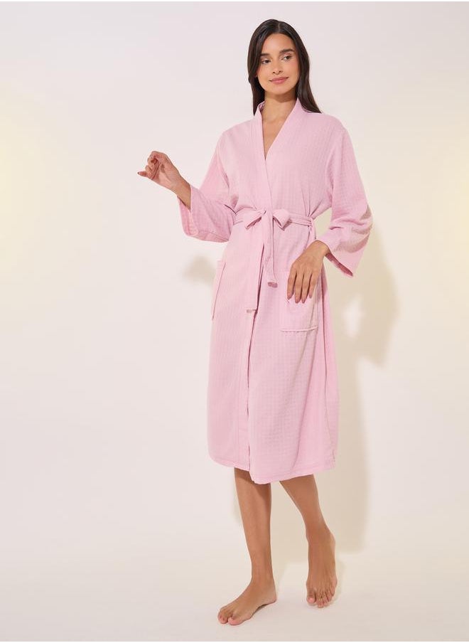 Styli Textured Long Sleeve Waist Tie-Up Robes  - Image 1
