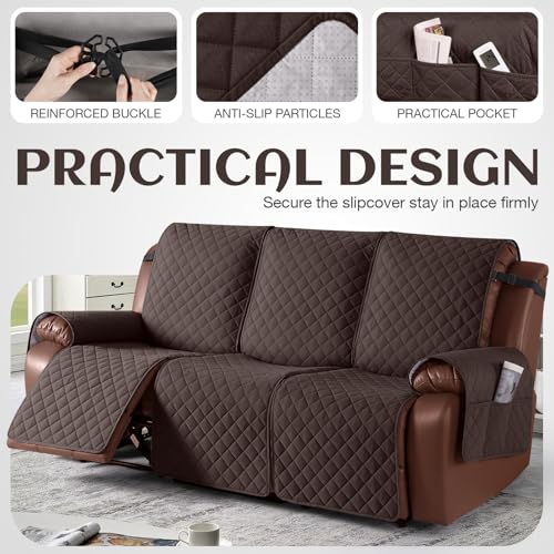 KinCam Waterproof Recliner Sofa Cover, Non-Slip Reclining Couch Covers for 3 Seat, Recliner Couch Cover Furniture Protector with Elastic Straps for Pets, Kids, Chocolate - Image 3