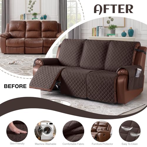 KinCam Waterproof Recliner Sofa Cover, Non-Slip Reclining Couch Covers for 3 Seat, Recliner Couch Cover Furniture Protector with Elastic Straps for Pets, Kids, Chocolate - Image 4
