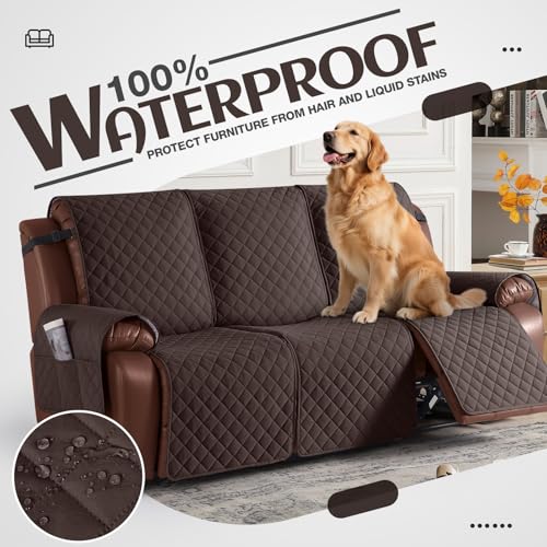KinCam Waterproof Recliner Sofa Cover, Non-Slip Reclining Couch Covers for 3 Seat, Recliner Couch Cover Furniture Protector with Elastic Straps for Pets, Kids, Chocolate - Image 2
