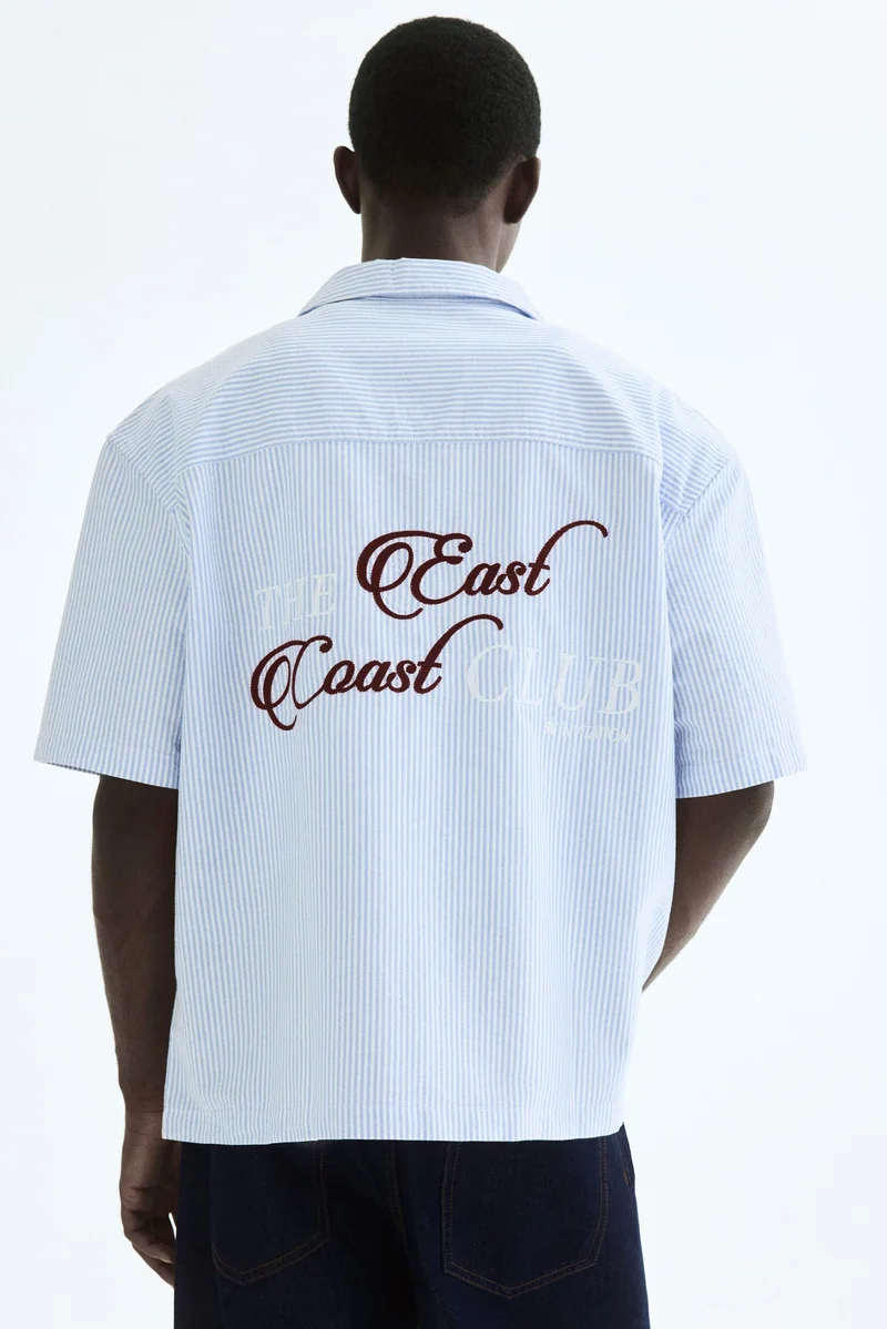 H&M  Relaxed Fit Embroidered-motif cotton resort shirt for Men | Best Price UAE