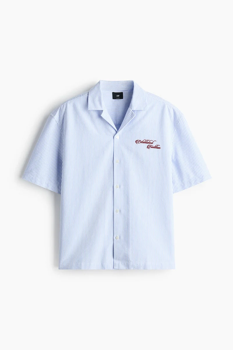 H&M  Relaxed Fit Embroidered-motif cotton resort shirt for Men | Best Price UAE