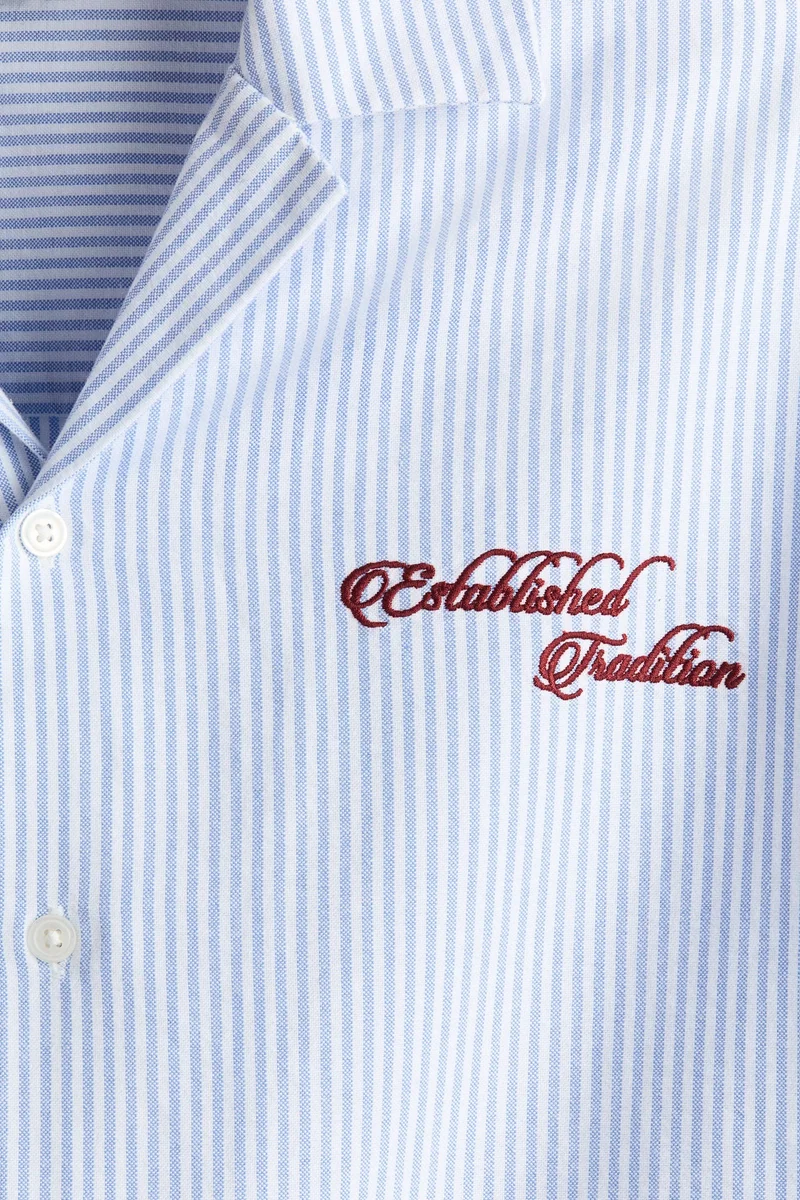 H&M  Relaxed Fit Embroidered-motif cotton resort shirt for Men | Best Price UAE