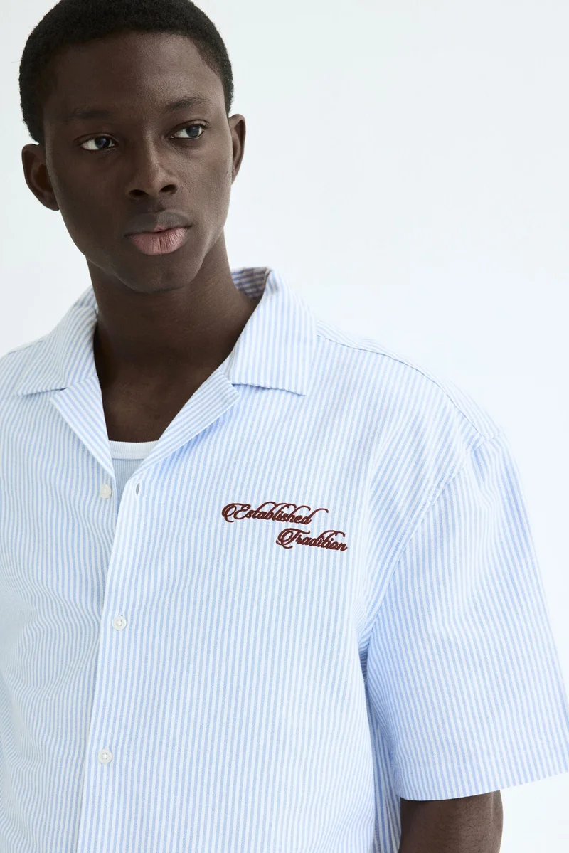 H&M  Relaxed Fit Embroidered-motif cotton resort shirt for Men | Best Price UAE