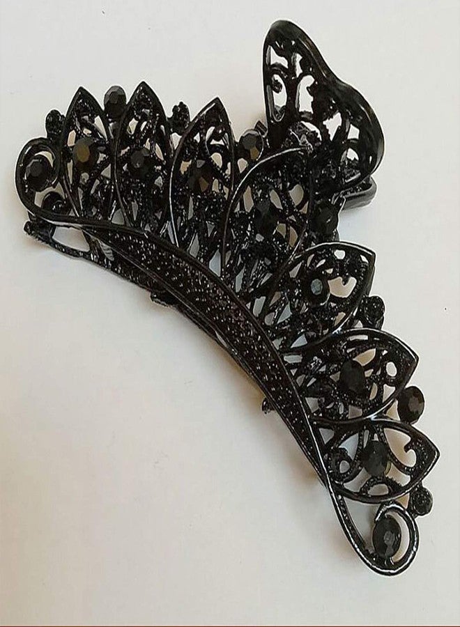 Fodattm Lady Women Black Retro Flowers Hair Claw Clip Vintage Rhinestone Alloy Large Size Hair Jaw Clips Hairpin Large Fancy Hair Barrette for Thick Hair (B#) - Image 3