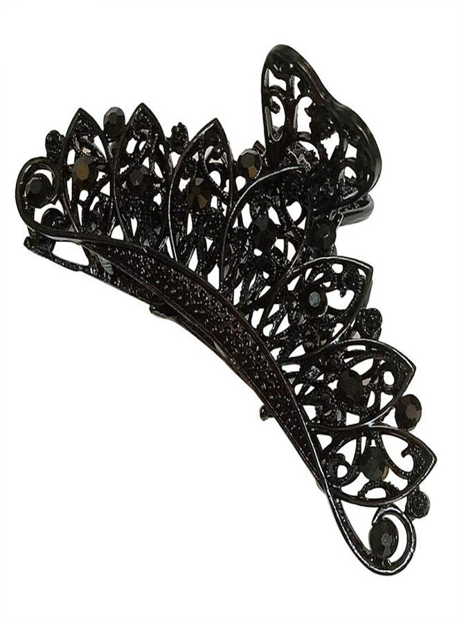 Fodattm Lady Women Black Retro Flowers Hair Claw Clip Vintage Rhinestone Alloy Large Size Hair Jaw Clips Hairpin Large Fancy Hair Barrette for Thick Hair (B#) - Image 1
