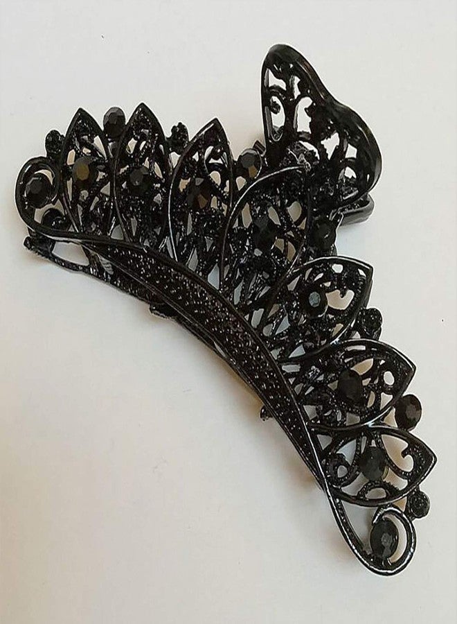Fodattm Lady Women Black Retro Flowers Hair Claw Clip Vintage Rhinestone Alloy Large Size Hair Jaw Clips Hairpin Large Fancy Hair Barrette for Thick Hair (B#) - Image 2