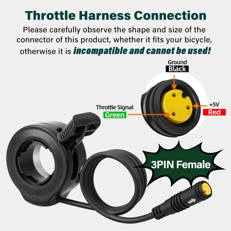 E-Mangue 3 Pin Female Ebike Thumb Throttle for Bafang BBS01B BBS02B BBSHD Mid Drive Motor, Speed Control Finger Throttle for Bafang Conversion Kit - Image 3