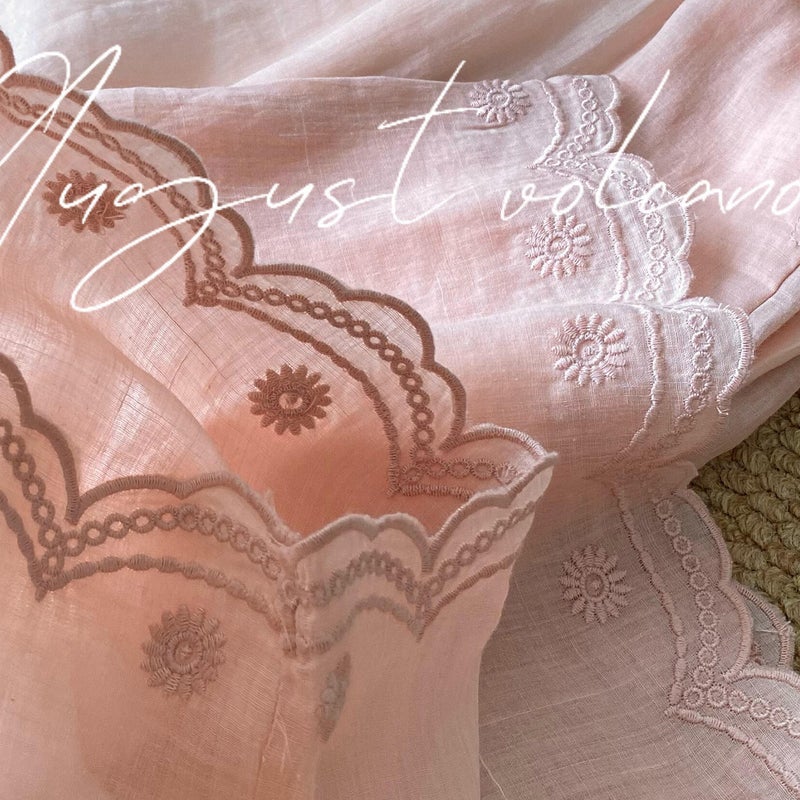 Women's Pink Linen Embroidered Wide-Leg Casual Pants - Image 3