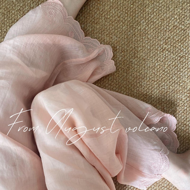 Women's Pink Linen Embroidered Wide-Leg Casual Pants - Image 4