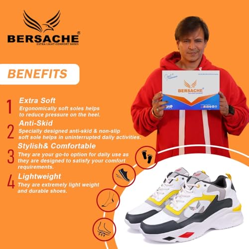 BERSACHE Premium Sports,Gym, Trending, Stylish Running Shoes For Men (Yellow),7 UK - Image 2