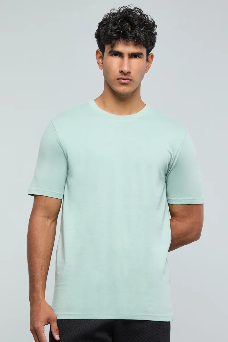 R&B Solid T-Shirt with Crew Neck and Short Sleeves