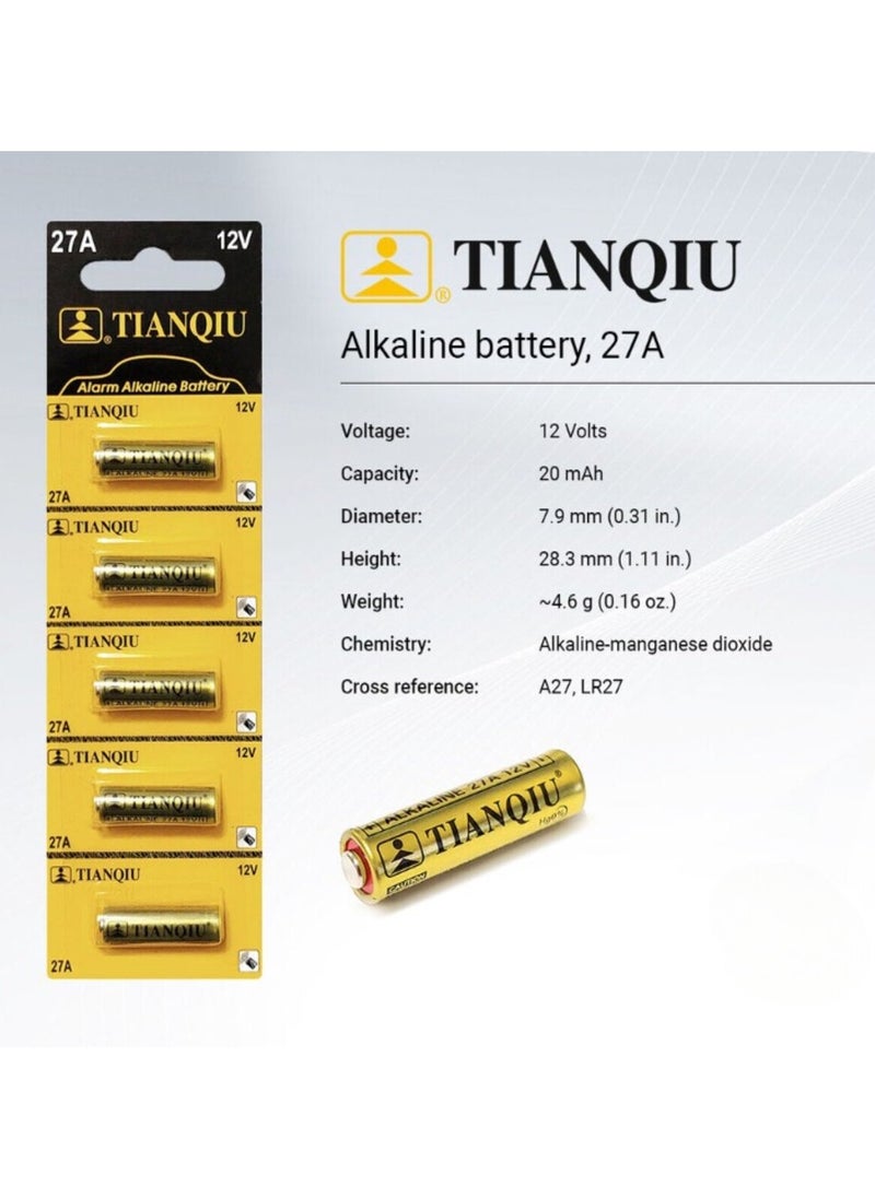 TIANQIU 5-Pieces Tianqiu 27A Alarm Alkaline 12V Batteries  - Image 2