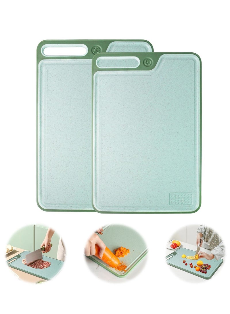 Suntown Plastic Cutting Boards for Kitchen, Large Cutting Board, Plastic Cutting Board Set of 2, Non-Slip Cutting Board with Dandle and Juice Groovenon, Dishwasher Safe Cutting Boards (Green) - Image 1