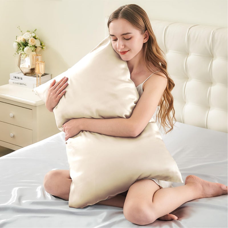 INFIIXSO Mulberry Silk Pillowcase for Hair and Skin  Silk Pillow Cases Queen Size Set of 2 with Hidden Zipper 20x30 Inches  Ultra Smooth and Soft Cooling Pillow Cases for Hot Sleepers(Beige  2 Pack) - Image 3