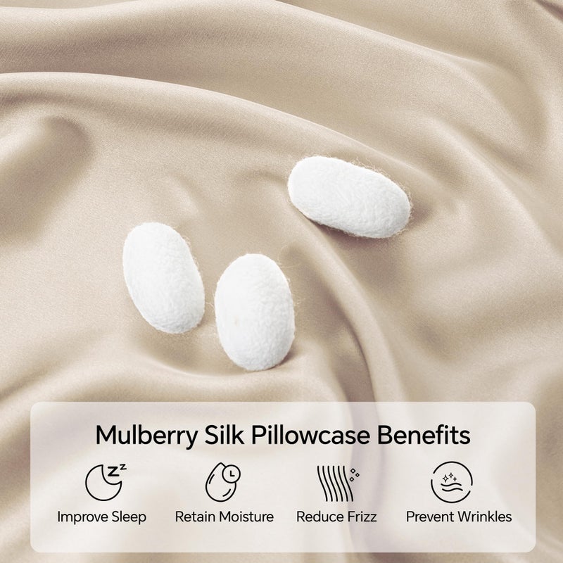 INFIIXSO Mulberry Silk Pillowcase for Hair and Skin  Silk Pillow Cases Queen Size Set of 2 with Hidden Zipper 20x30 Inches  Ultra Smooth and Soft Cooling Pillow Cases for Hot Sleepers(Beige  2 Pack) - Image 2