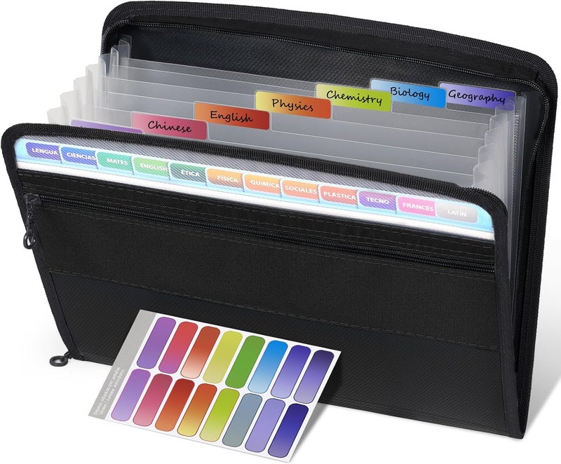 Sooez Accordion File Organizer with Safe Zipper, 8 Pocket Expanding File Folder with Front Pencil Pouch, Portable Monthly Paper Bill Tax Receipt Organizer, School Office Supplies, Letter Size, Black - Image 1