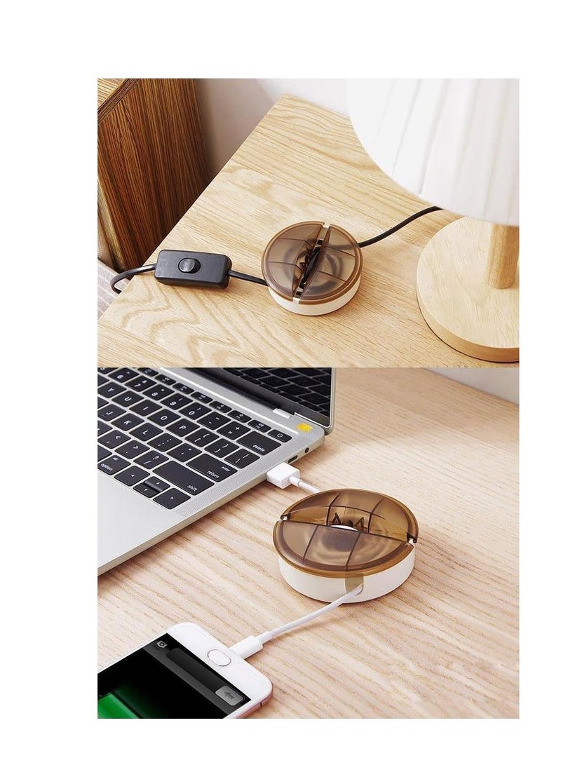 Cable Management Box, 2Pcs Portable Wire Organizer Box with Translucence Cover for Wrapping Earbuds Phone Mouse Cords,Plastic Cable Winder Retractable Cable Holder for USB Charging Cable Earphone Wire