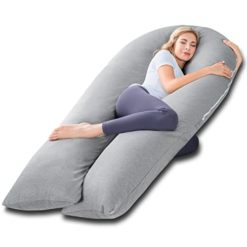 Meiz Pregnancy Pillow, Cooling Silky Pregnancy Pillows for Sleeping, 65" Full Body Maternity Pillow for Tall Pregnant Woman with Cooling Silk Jersey Cover, Grey - Image 1