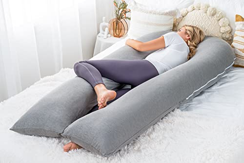 Meiz Pregnancy Pillow, Cooling Silky Pregnancy Pillows for Sleeping, 65" Full Body Maternity Pillow for Tall Pregnant Woman with Cooling Silk Jersey Cover, Grey - Image 5
