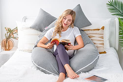 Meiz Pregnancy Pillow, Cooling Silky Pregnancy Pillows for Sleeping, 65" Full Body Maternity Pillow for Tall Pregnant Woman with Cooling Silk Jersey Cover, Grey - Image 4