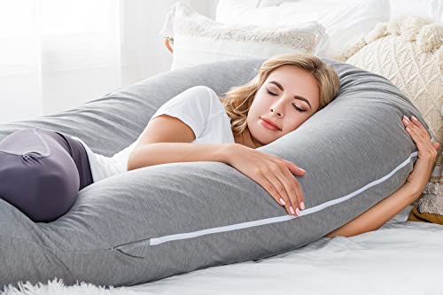 Meiz Pregnancy Pillow, Cooling Silky Pregnancy Pillows for Sleeping, 65" Full Body Maternity Pillow for Tall Pregnant Woman with Cooling Silk Jersey Cover, Grey - Image 3
