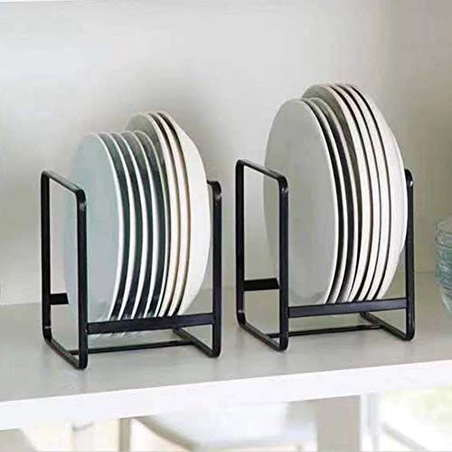 MINGFANITY 2PCS Plate Holders Organizer , Metal Dish Storage Dying Display Rack for Cabinet, Counter and Cupboard - Black， Small - Image 1