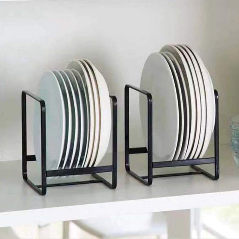 MINGFANITY 2PCS Plate Holders Organizer , Metal Dish Storage Dying Display Rack for Cabinet, Counter and Cupboard - Black， Small - Image 4