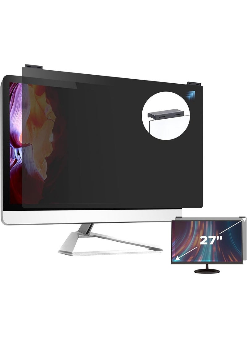 YOUWE7 Computer Privacy Screen Filter 27 Inch, 9H Hardness Hanging Computer Screen Privacy Shield Compatible with 16:9 Widescreen Monitor, Eye Protection and Blue Light Blocks - Image 1