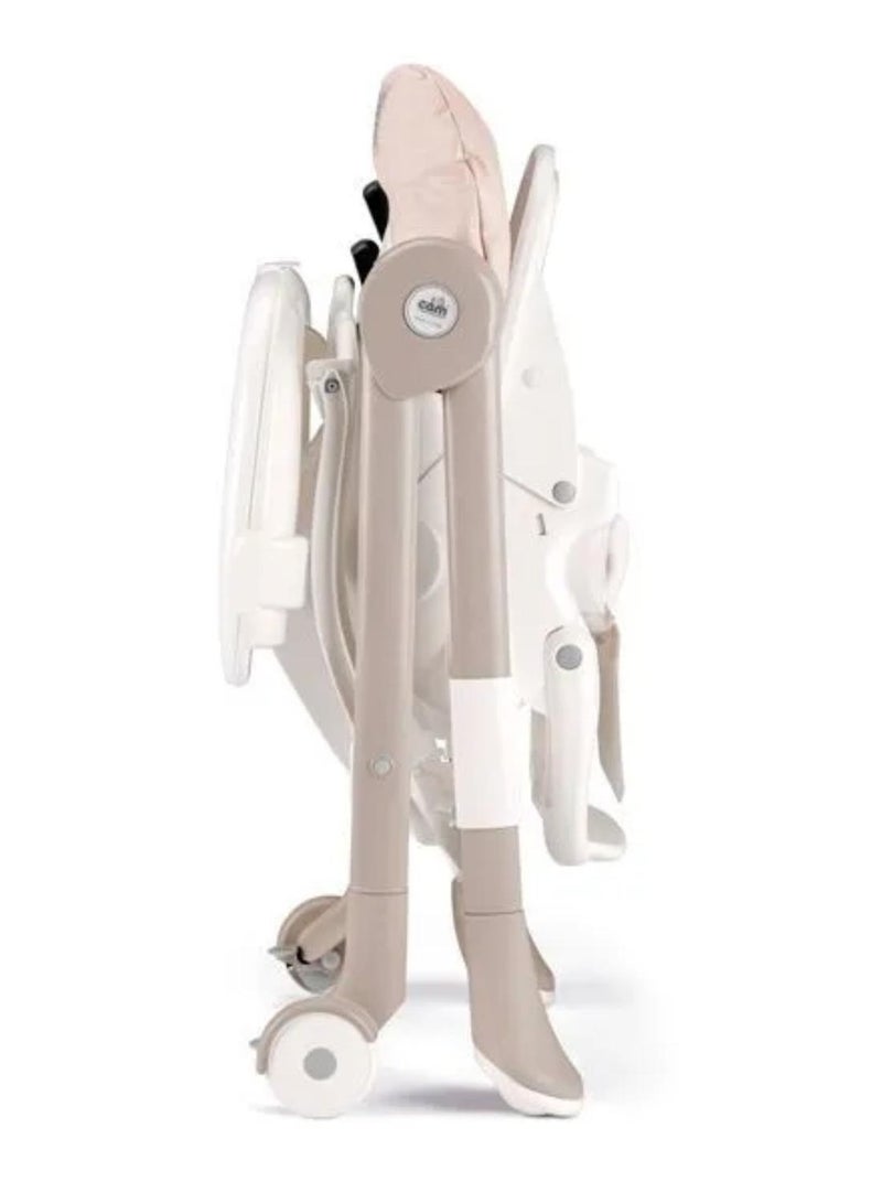 Cam كام - كرسي مرتفع كامبيوني - كرسي لونا بير - كرسي تغذية، من 0 إلى 36 شهرًا، مريح، حشوة ناعمة، حزام أمان 5 نقاط، عجلات خلفية مع فرامل، 2 صينية قابلة للتعديل والإزالة - Image 5