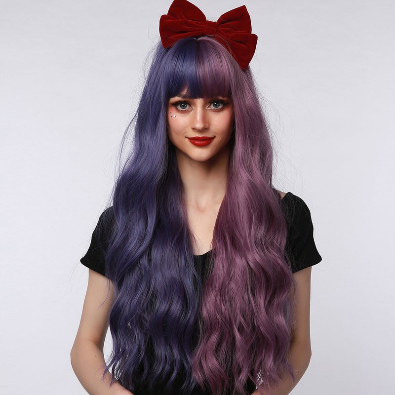 Long Hair Wigs with Bangs Sexy Wavy Hair Wig with Hair Net Heat Synthetic for Women Cosplay Party Daily Use - Image 1
