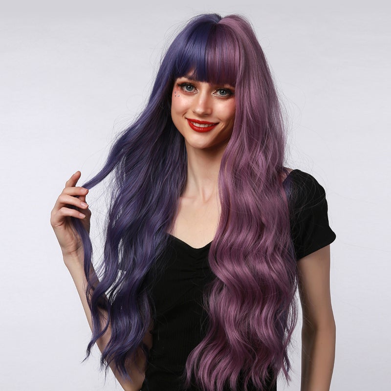 Long Hair Wigs with Bangs Sexy Wavy Hair Wig with Hair Net Heat Synthetic for Women Cosplay Party Daily Use - Image 5