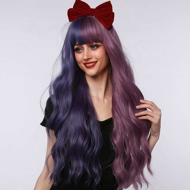 Long Hair Wigs with Bangs Sexy Wavy Hair Wig with Hair Net Heat Synthetic for Women Cosplay Party Daily Use - Image 2