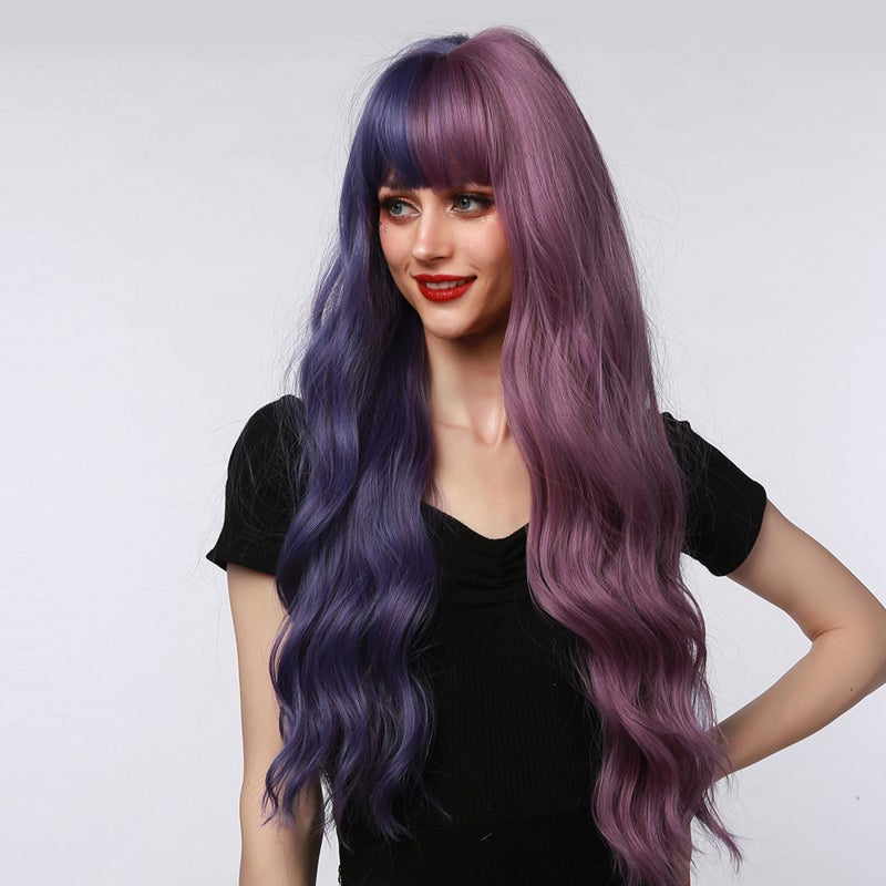 Long Hair Wigs with Bangs Sexy Wavy Hair Wig with Hair Net Heat Synthetic for Women Cosplay Party Daily Use - Image 4