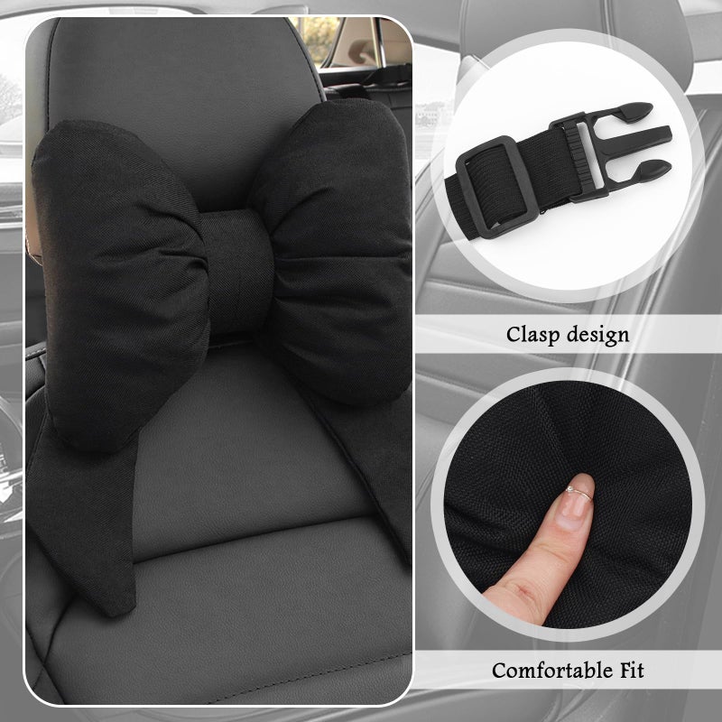 Figpade 2PCS Cute Bow Car Headrest Pillow,Comfortable & Breathable Car Neck Pillows for Relief Neck Fatigue,Universal Head Rest Pillow for Cars Decoration as Birthday Gifts for Women,Girl (Black/2PCS) - Image 4