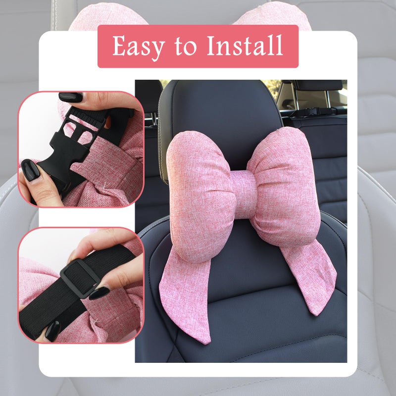 Figpade 2PCS Cute Bow Car Headrest Pillow,Comfortable & Breathable Car Neck Pillows for Relief Neck Fatigue,Universal Head Rest Pillow for Cars Decoration as Birthday Gifts for Women,Girl (Black/2PCS) - Image 5