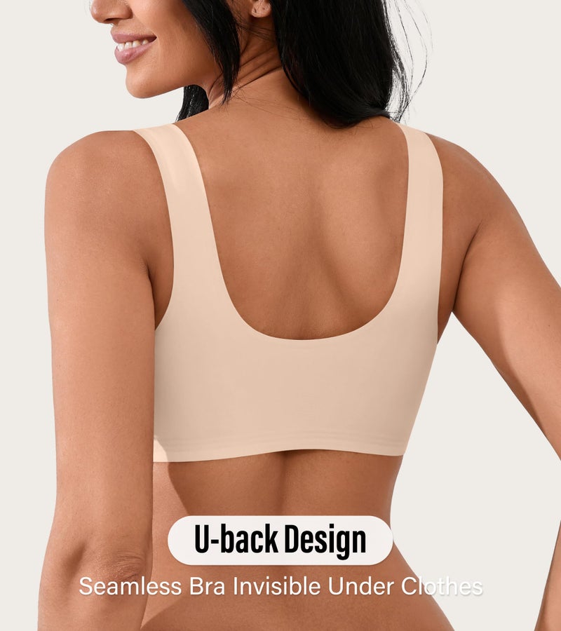 DEANGELMON Front Closure Bras for Women Seamless Wireless Push Up Bra No Underwire Full Coverage Comfort Bras Mastectomy Bralettes Supportive T-Shirt Bra(Skin,L) - Image 4