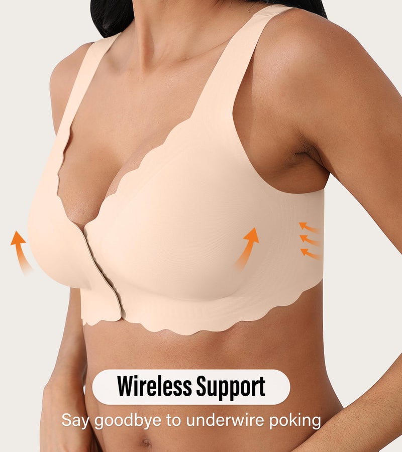 DEANGELMON Front Closure Bras for Women Seamless Wireless Push Up Bra No Underwire Full Coverage Comfort Bras Mastectomy Bralettes Supportive T-Shirt Bra(Skin,L) - Image 3