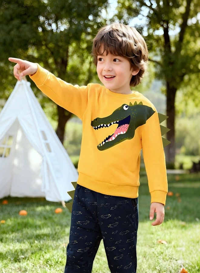 Latnnut 4T Boys Clothes Toddler Baby Clothing Sets Funny Crocodile Printed Long Sleeve Tops and Pants Kids 2pcs Outfits Yellow - Image 4