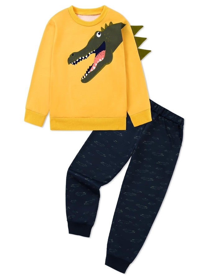 Latnnut 4T Boys Clothes Toddler Baby Clothing Sets Funny Crocodile Printed Long Sleeve Tops and Pants Kids 2pcs Outfits Yellow - Image 1
