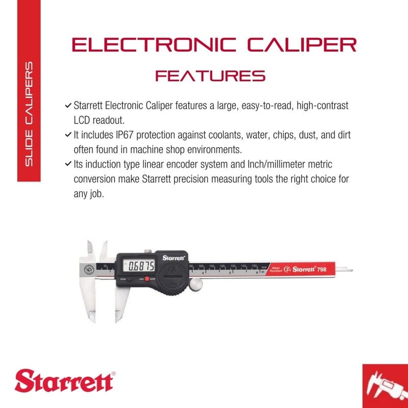 Starrett Starrett Stainless Steel IP67 Electronic Slide Caliper  06 Range 0005 Resolution LCD Display RS232 Output Fine Adjustment Slide Lock inmm Conversion  798B6150  - Image 2