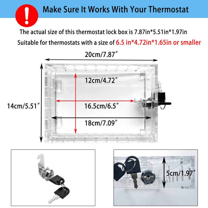Young Dance Universal Thermostat Lock Box With Key Clear Large Thermostats Guard For Thermostat On Wall Thermostat Cover Fits Thermostats 6.5 "" H X 4.72 "" W X 1.97 "" D Or Smaller (1 Set) - Image 2