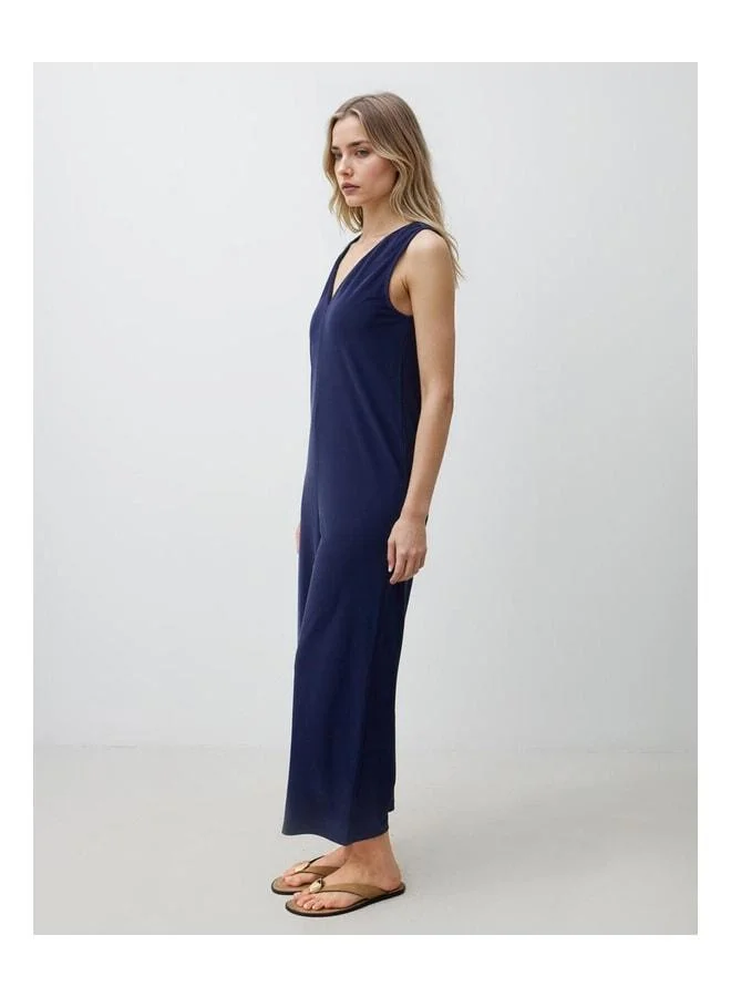 Jimmy Key  Navy Blue Straight-Cut V-Neck Knit Jumpsuit. for Women | Best Price UAE